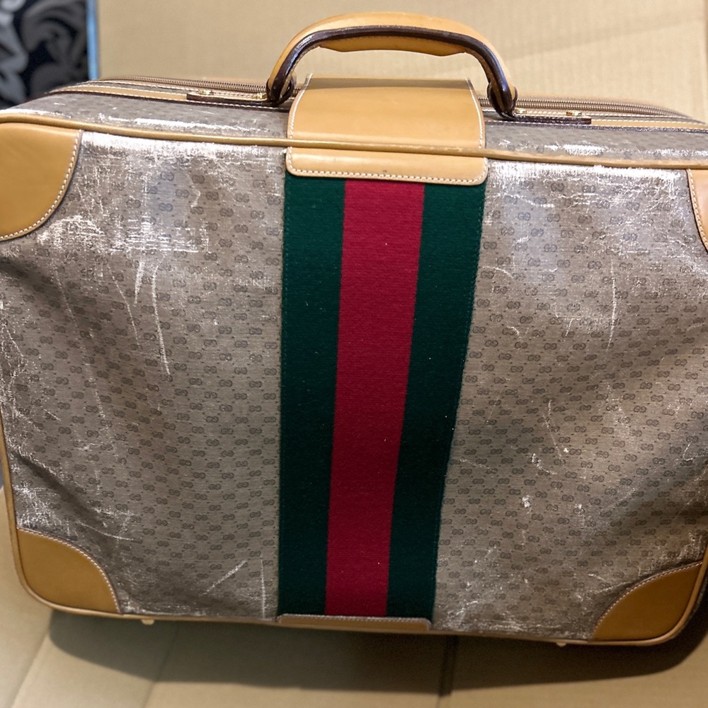 Vintage Gucci Boston Sherry Line GG Travel  Leather  suitcase